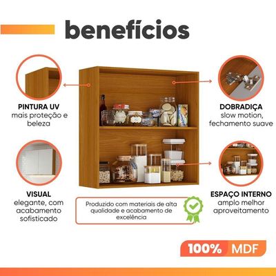 Armário Aéreo De Cozinha 100% Mdf 2 Portas 0,80m Lais Madeirado / Fendi