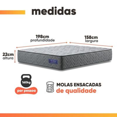 Cama Box Colchão Queen Molas Ensacadas Atlanta 158x198x60cm Cinza