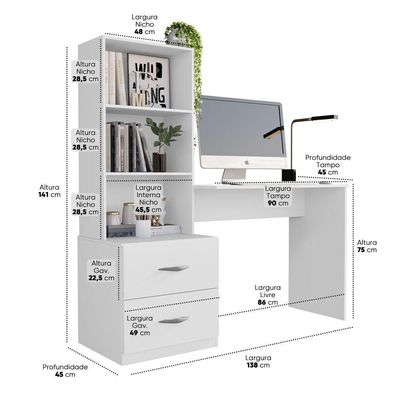 Escrivaninha Retangular Ônix Moderno 2 Gavetas MDF 137,5CM Preto