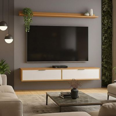 Rack Tv 75 Pol. Suspenso 180cm 2 Portas Lila Branco/cinamomo Z49 - Mpozenato