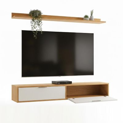 Rack Tv 75 Pol. Suspenso 180cm 2 Portas Lila Branco/cinamomo Z49 - Mpozenato