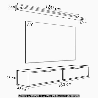 Rack Tv 75 Pol. Suspenso 180cm 2 Portas Lila Branco/cinamomo Z49 - Mpozenato