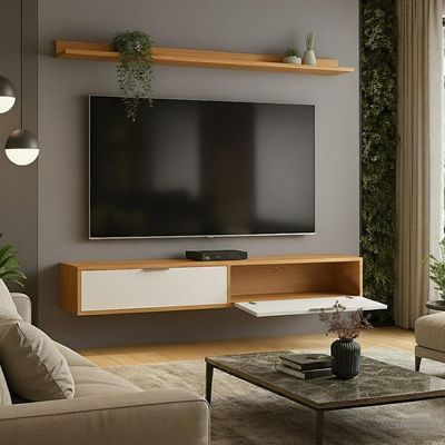 Rack Tv 75 Pol. Suspenso 180cm 2 Portas Lila Branco/cinamomo Z49 - Mpozenato