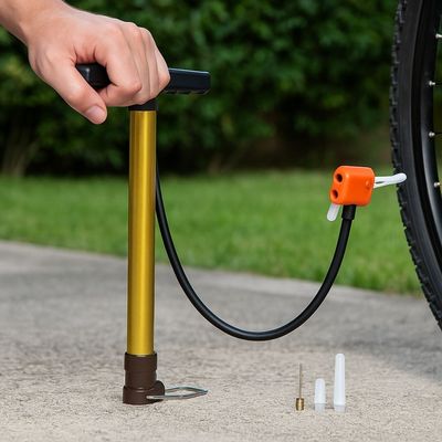 Bomba de Ar Manual para Bicicleta com Agulha e Adaptadores Enche Bola Pneu e Infláveis Único / Amarelo
