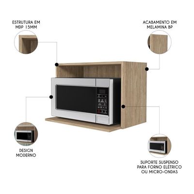 Suporte Microondas E Forno Elétrico Aéreo 60cm Itália Castanho - Lumil