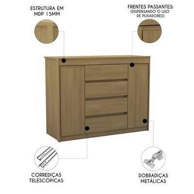 Cômoda Quarto 123cm 4 Gavetas 2 Portas Samira Freijó L01 - Mpozenato