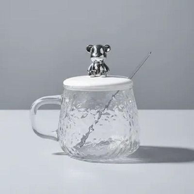 Copo Caneca De Vidro Com Colher Tampa Com Urso - Wm