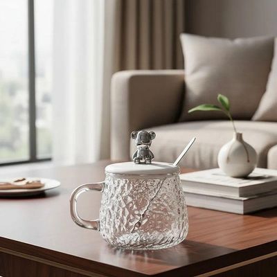 Copo Caneca De Vidro Com Colher Tampa Com Urso - Wm