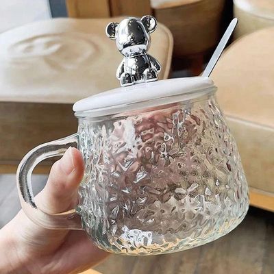 Copo Caneca De Vidro Com Colher Tampa Com Urso - Wm