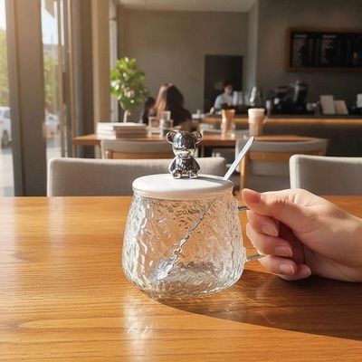 Copo Caneca De Vidro Com Colher Tampa Com Urso - Wm