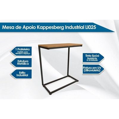 Mesa Lateral para Sala LI025 Retangular MDP Aço 50CM Canela Preto