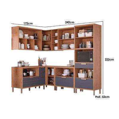 Kit Cozinha Completa Modulada Eloise 7 Gavetas 100% MDF Cinamomo Platina