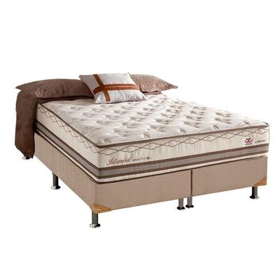 Kit Cama Box com Colchão Queen Istambul Pillow Top Molas Maxspring Malha Bege