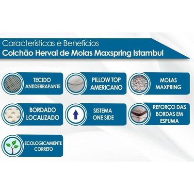 Kit Cama Box com Colchão Queen Istambul Pillow Top Molas Maxspring Malha Bege