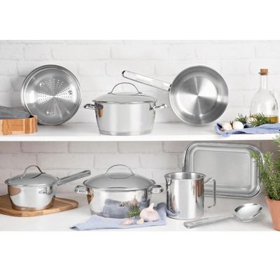 Jogo De Panelas 7 Peças Allegra Aço Inox Colher E Pegador Tramontina