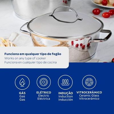 Jogo De Panelas 7 Peças Allegra Aço Inox Colher E Pegador Tramontina