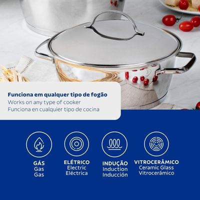 Jogo De Panelas Aço Inox 5 Peças Allegra Colher E Pegador Tramontina