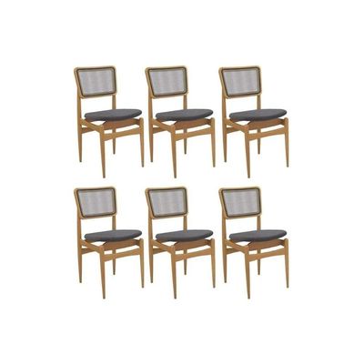 Cadeiras Cozinha Stela 1cmm013ca Premium Madeira Maciça Kit 6 Un Carvalho/boucle Bege Fendi/tela Bege Kappesberg
