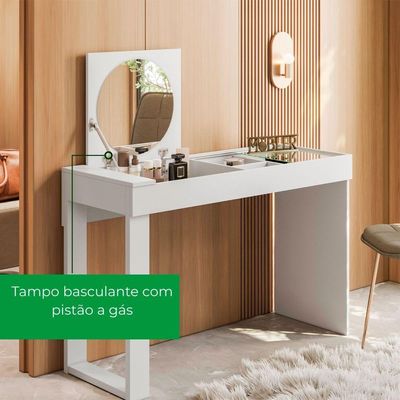 Mesa Escrivaninha Penteadeira Play 2 Gavetas com Espelho Design Multifuncional MDF Branco