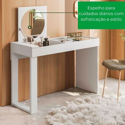 Mesa Escrivaninha Penteadeira Play 2 Gavetas com Espelho Design Multifuncional MDF Branco