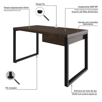 Mesa Operacional C-01gav. 135x70x75cm Yon - Nogueira-est.preta Nogueira-est.preta