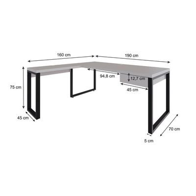 Mesa Em L Presidente C-01 Gav. 190x160x75cm Yon - Off White-est.preta Off White-est.preta