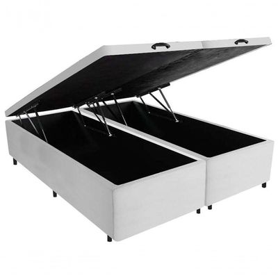 Cama Box com Baú Queen Base Box Bipartido Suede Abertura Pneumática Branco