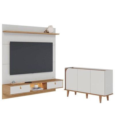 Painel Para Tv Home Suspenso Bali 1.6 Com Aparador Buffet Jurerê Off White Matte Freijó – Colibri