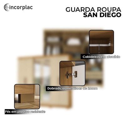 Cômoda 4 Gavetas New E Guarda Roupa Casal San Diego Com Espelho Carvalho Americano Off White - Incorplac