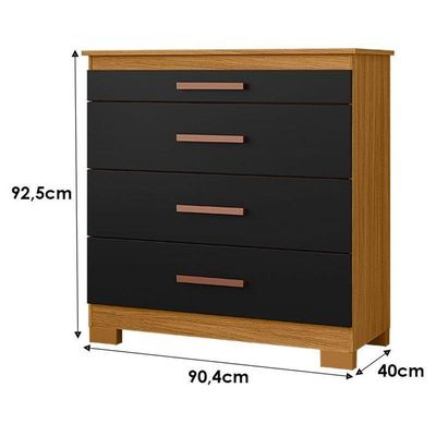 Cômoda 4 Gavetas New E Guarda Roupa Casal San Diego Carvalho Americano Preto - Incorplac