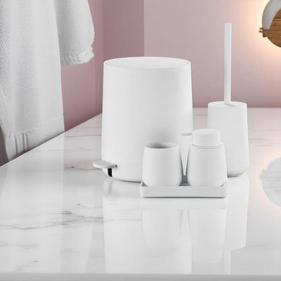 Conjunto Para Banheiro 5 Peças Branco Mood - Escova Sanitária, Lixeira, Porta-escova, Dispenser E Bandeja