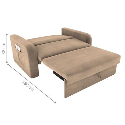 Sofá Cama Com Baú 2 Lugares Numey Suede Bege