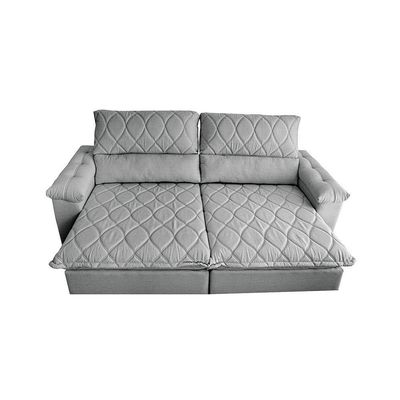 Sofá Retrátil E Reclinável 2,15m Molas Ensacadas Cama Inbox Big Home Bordado 3d Linho Cinza Claro