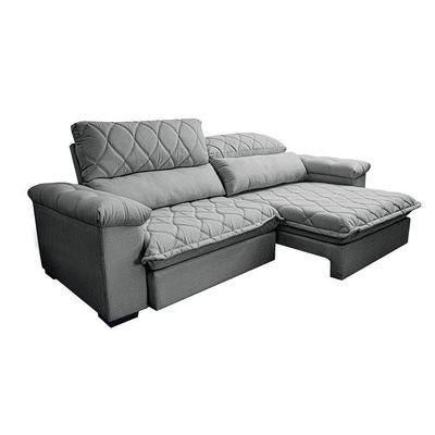 Sofá Retrátil E Reclinável 2,15m Molas Ensacadas Cama Inbox Big Home Bordado 3d Linho Cinza Claro