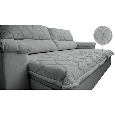 Sofá Retrátil E Reclinável 2,15m Molas Ensacadas Cama Inbox Big Home Bordado 3d Linho Cinza Claro