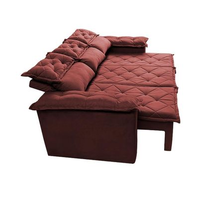 Conjunto De Sofá 3 E 2 Lugares Retrátil Reclinável Cama Inbox Compact 2,00x1,50m Velusoft Vermelho
