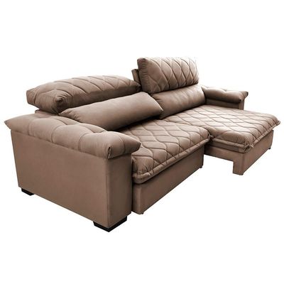 Sofá Retrátil E Reclinável 2,55m Molas Ensacadas Cama Inbox Big Home Com Bordado 3d Velusoft Castor