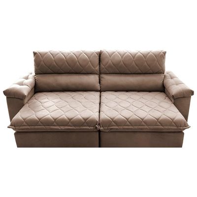 Sofá Retrátil E Reclinável 2,55m Molas Ensacadas Cama Inbox Big Home Com Bordado 3d Velusoft Castor