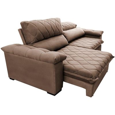 Sofá Retrátil E Reclinável 2,55m Molas Ensacadas Cama Inbox Big Home Com Bordado 3d Velusoft Castor