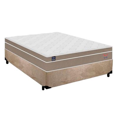 Cama Box Casal Suede + Colchão Lis Molas Ensacadas Superpocket Plumatex 138x188x64cm Bege