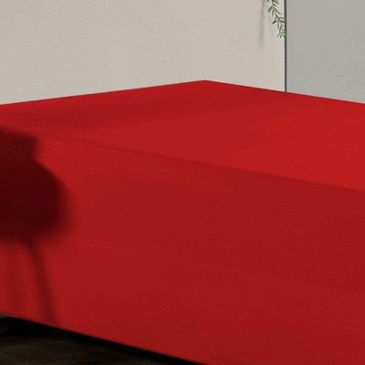 Jogo De Cama Solteiro Nobre 2 Peças Luva De Box 55cm De Altura Malha 100% Algodão - Vermelho