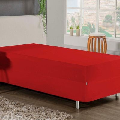 Jogo De Cama Solteiro Nobre 2 Peças Luva De Box 55cm De Altura Malha 100% Algodão - Vermelho