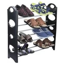 Sapateira 12 Pares Grande Ampliavel Estante Desmontavel 4 Prateleiras Em Aluminio Preta