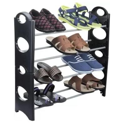 Sapateira 12 Pares Grande Ampliavel Estante Desmontavel 4 Prateleiras Em Aluminio Preta