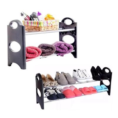 Sapateira 12 Pares Grande Ampliavel Estante Desmontavel 4 Prateleiras Em Aluminio Preta