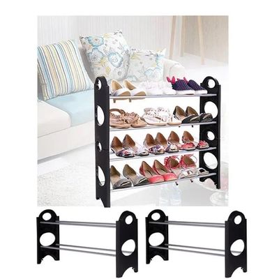 Sapateira 12 Pares Grande Ampliavel Estante Desmontavel 4 Prateleiras Em Aluminio Preta