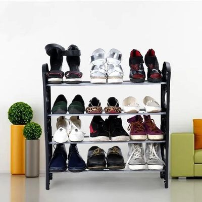 Sapateira 12 Pares Grande Ampliavel Estante Desmontavel 4 Prateleiras Em Aluminio Preta