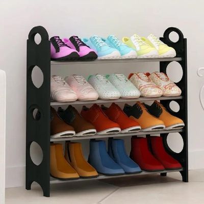 Sapateira 12 Pares Grande Ampliavel Estante Desmontavel 4 Prateleiras Em Aluminio Preta