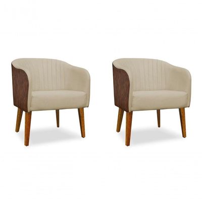 Kit 02 Poltronas Cadeira Luiza Corino Nozes E Linho Bege Sala De Jantar Recepção Escritório Do Lar Móveis E Decoração