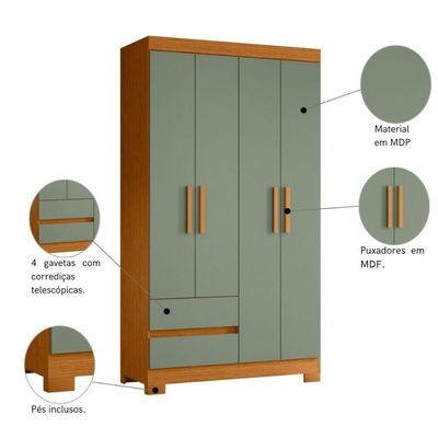 Armário De Quarto E Prateleiras 4 Portas Cinamomo